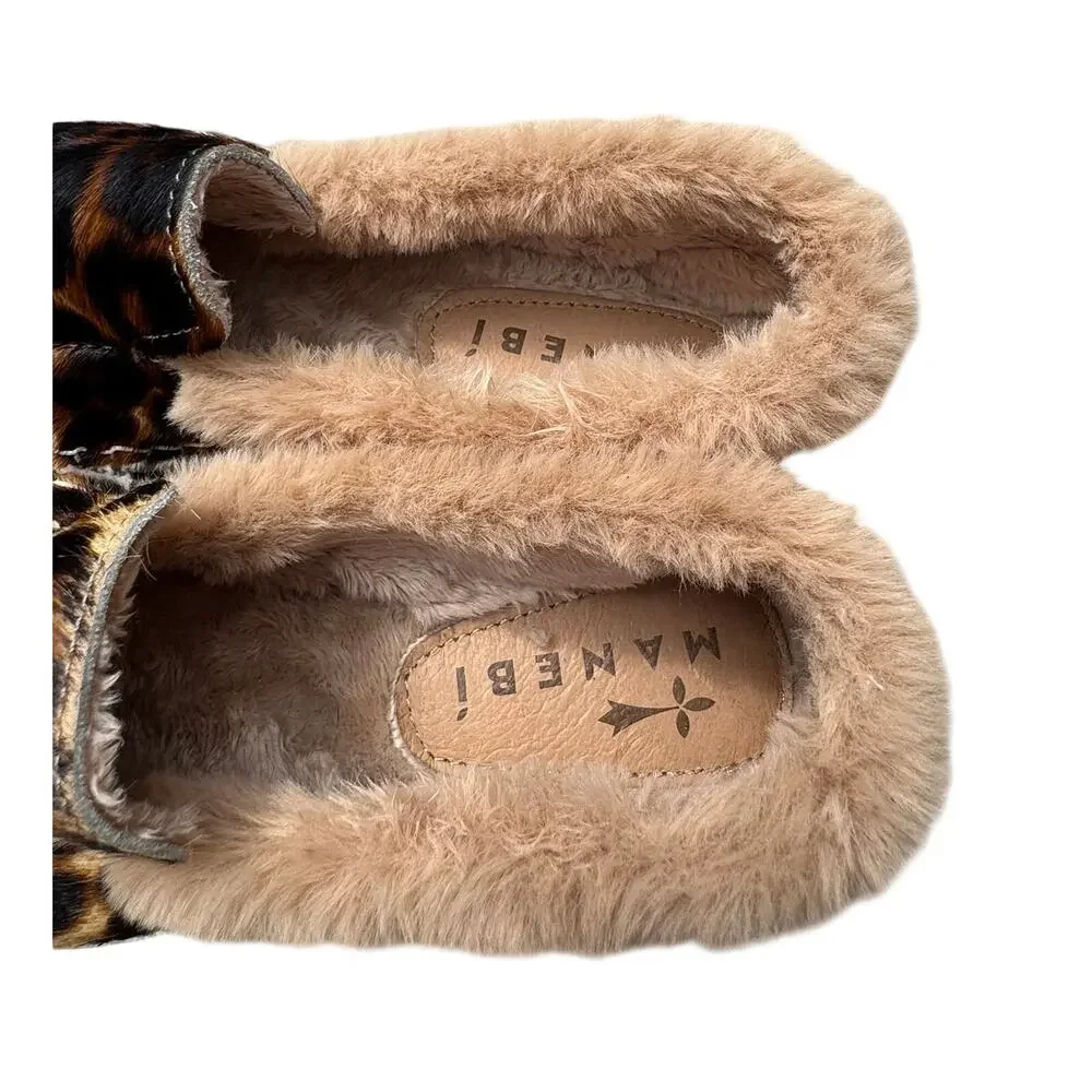 MANEBI Leopard Print Calf Hair Faux Fur Loafers Slippers 37 6.5